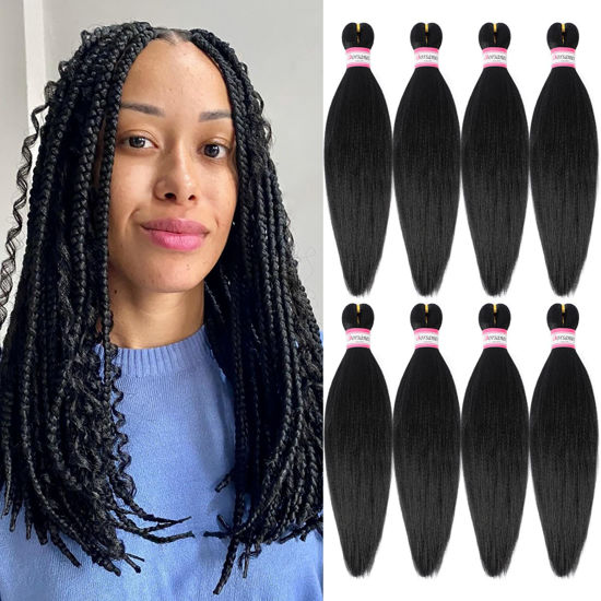 Picture of Pre Stretched Braiding Hair 8 Packs 14 Inch Professional Hair for Braiding Easy to Twist Crochet Braids Hot Water Setting Yaki Straight Synthetic Hair Extensions (#1B)