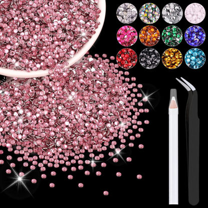 Picture of 5000PCS 3mm Resin Rhinestones in Bulk (Dark Pink), Bedazzling Flatback Crystals for Crafts DIY Nail Decoration, Gems Charms for Tumbler Shoes Clothing Fabric with Pickup Pen and Tweezers