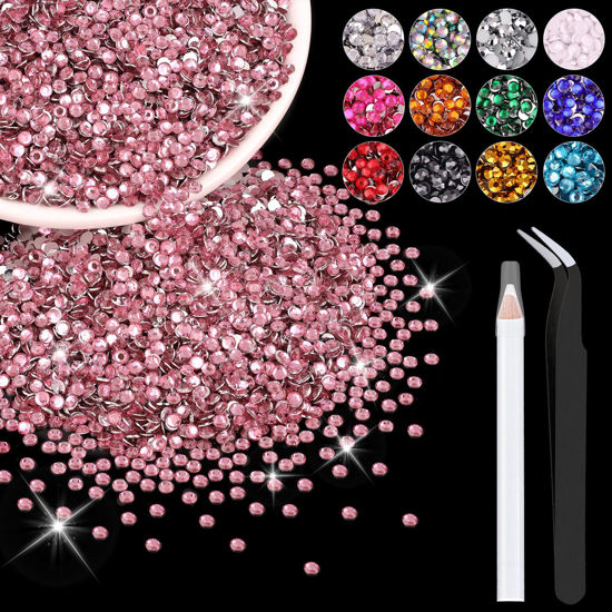 Picture of 5000PCS 3mm Resin Rhinestones in Bulk (Dark Pink), Bedazzling Flatback Crystals for Crafts DIY Nail Decoration, Gems Charms for Tumbler Shoes Clothing Fabric with Pickup Pen and Tweezers