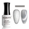 Picture of RARJSM Silver Cat Eye Gel Nail Polish 9D Cateye Galaxy Universal Glitter Shimmer Velvet Ice Gel Polish Single Bottle 15ml with Magnetic Stick UV LED Curing Requires Soak Off Home Salon DIY Manicure