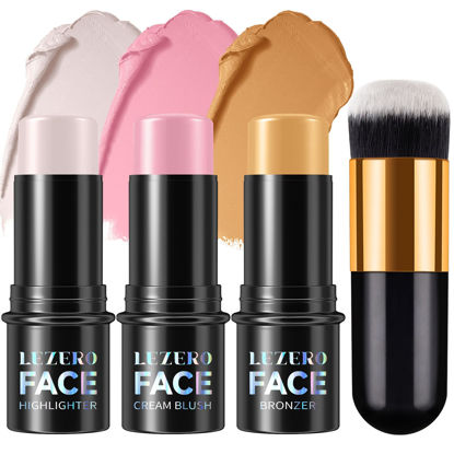 Picture of 3Pcs Cream Contour Stick Set, Pure Matte Finish Highlighter Blush Bronzer Stick for Sculpt the Cheeks, Longwear Waterproof Smooth Face Stick Trio for Natural Look, 2 LIGHT FAIR(#16, 19, 22)