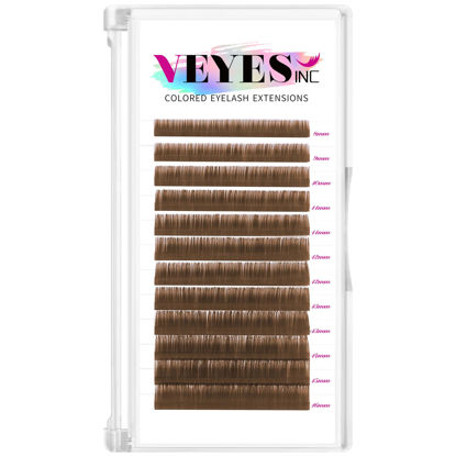 Picture of VEYES INC Colored Lash Extensions 03 05 07 15 C/D Curl 8-16mm Mixed Length Tray, Premium Individual Silk Eyelashes, Professional Supplies for Lash Techs (Light Brown 0.05 CC 8-16mm)