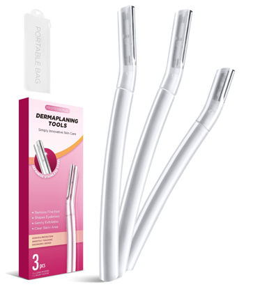 Picture of SINAHET Dermaplane Razor for Face, (3 Count) Professional Dermaplaning Tool for Peach Fuzz, Facial and Eyebrow Hair Removal, Gentle Skin Exfoliation Blade
