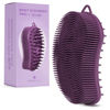 Picture of MainBasics Exfoliating Silicone Body Scrubber Pro 2-in-1 Shower Scrubber for Body, Silicone Loofah and Scalp Massager (Purple, Body + Scalp)