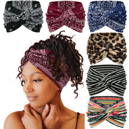 Picture of Tobeffect Wide Headbands for Women, 7'' Boho Turban Headband Large Hairband Twisted Hair Accessories, 6 pack
