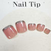 Picture of French Tips Press on Toenails Pink Fake Toe Nails Square False Toenails Glossy Full Cover Acrylic Toenails with Design Glitter Toe Press on Nails Toe Nail Press ons for Women Manicure 24Pcs