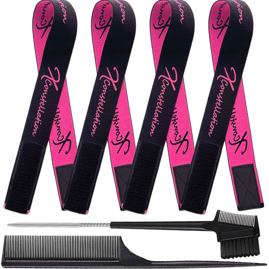 Picture of Wig Band Elastic Bands for Wig Edges, Baby Hair Keeping, and Edge Laying - Lace Melting Bands for Wigs and Sewing (4 PCS, BlackPink)