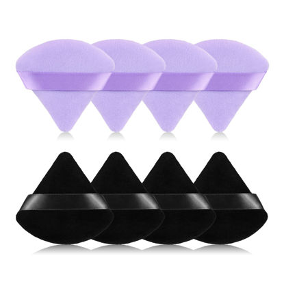 Picture of RAREIUS 8pcs Triangular Powder Puff Face Soft Velvet Makeup Puff for Loose Powder Body Powder Makeup Sponge for Contouring Wet Dry Foundation Blender Sponge Beauty Makeup Tool.(Black&Purple)