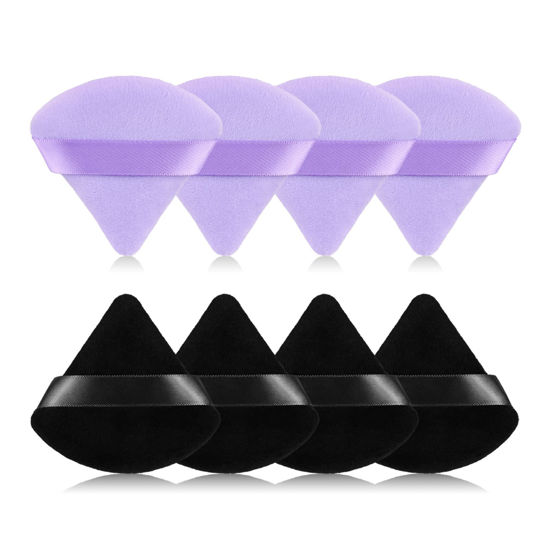 Picture of RAREIUS 8pcs Triangular Powder Puff Face Soft Velvet Makeup Puff for Loose Powder Body Powder Makeup Sponge for Contouring Wet Dry Foundation Blender Sponge Beauty Makeup Tool.(Black&Purple)
