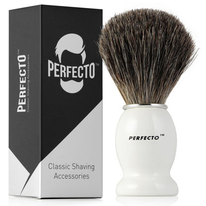 Picture of Perfecto 100% Pure Badger Shaving Brush-White Handle, Gift for Dad, Engineered for the Best Shave of Your Life. For Fathers Day Gift, Safety Razor, Double Edge Razor, Straight Razor, Shaving Razor