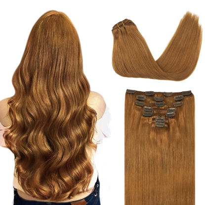 Picture of Clip in Hair Extensions, Medium Auburn 22 Inch 7pcs 120g, DOORES Remy Hair Extensions Clip in Human Hair Extensions For Women Clip in Natural Hair Extensions Thick Silky Straight