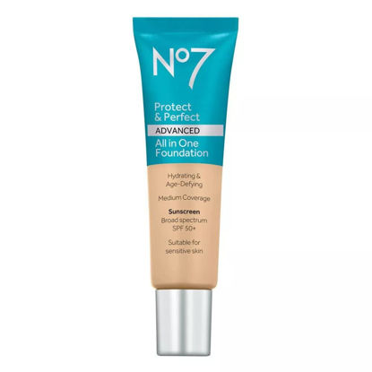 Picture of No7 Protect & Perfect Advanced All in One Foundation - Deep Honey - Light to Buildable Coverage - Hydrating Foundation with SPF 50 - Reduces Redness & Blurs Visible Pores (30ml)