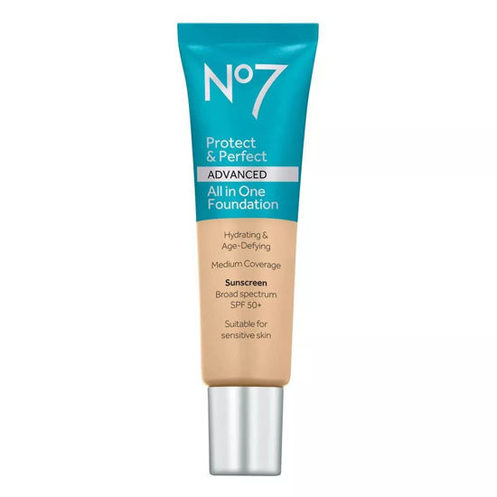 Picture of No7 Protect & Perfect Advanced All in One Foundation - Deep Honey - Light to Buildable Coverage - Hydrating Foundation with SPF 50 - Reduces Redness & Blurs Visible Pores (30ml)