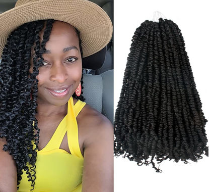 Picture of The BOHOBABE Pre-twisted Passion Twist Crochet Hair 16 Inch Pre-looped Crochet Passion Twist Braiding Hair 8 Packs Soft Bohemian Twists (1B)