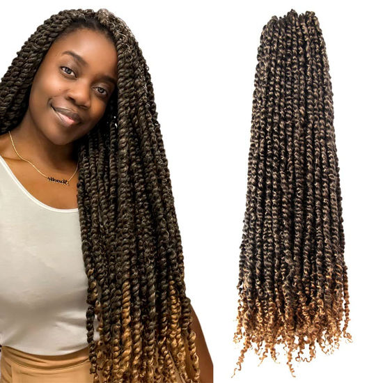 Picture of The BOHOBABE Pre-twisted Passion Twist Crochet Hair 20 Inch Long Pre-looped Crochet Passion Twist Braiding Hair 8 Packs Soft Bohemian Twists (T27)