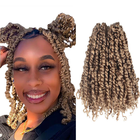 Picture of The BOHOBABE Crochet Passion Twist Hair Pretwisted 12 Inch Short Pre-looped Passion Twist Crochet Braiding Hair 8 Packs(27#)