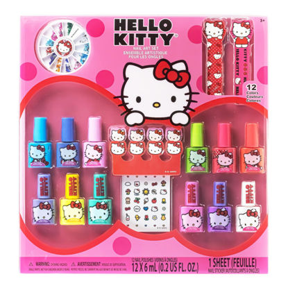 Picture of Townley Girl Hello Kitty Water-Based Nail Polish Set, Peel-Off Set with Glittery & Opaque Colors and Nail Accessories for Girls Kids, Perfect for Dress Up, Parties & Makeovers Ages 3