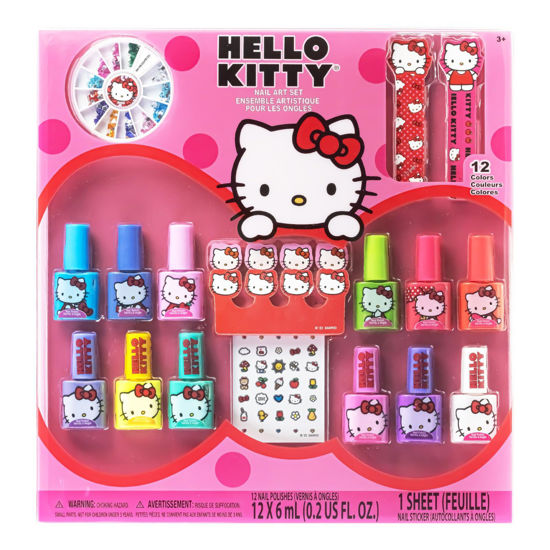 Picture of Townley Girl Hello Kitty Water-Based Nail Polish Set, Peel-Off Set with Glittery & Opaque Colors and Nail Accessories for Girls Kids, Perfect for Dress Up, Parties & Makeovers Ages 3