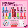 Picture of Townley Girl Hello Kitty Water-Based Nail Polish Set, Peel-Off Set with Glittery & Opaque Colors and Nail Accessories for Girls Kids, Perfect for Dress Up, Parties & Makeovers Ages 3