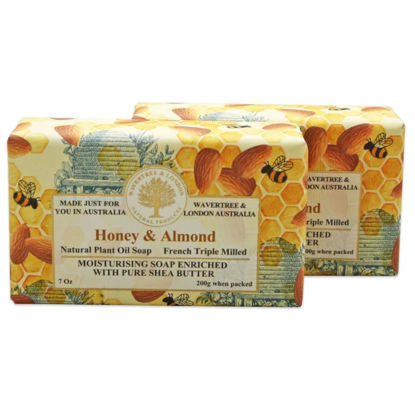 Picture of Wavertree & London Honey Almond Scented Natural Soap (2 Bars), 7oz Moisturizing French Triple Milled Soap Bars enriched with shea butter - Pure Plant Oil Bath & Body Soap for All Skin Types