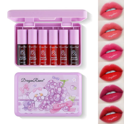 Picture of 6 Colors Lip Tint Stain Korean Lip Gloss, Matte Velvet Lip Tint Natural Plumping Lip Stain, Multi-Use Lip and Cheek Tint Mini Liquid Lipstick, Long lasting Non-Stick Cup Waterproof, Lip Color Makeup