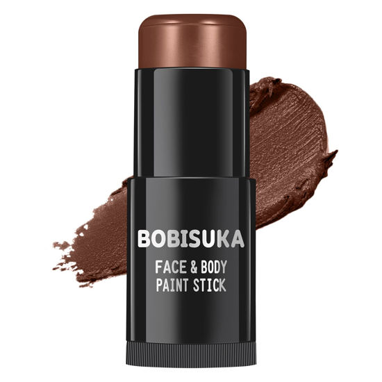 Picture of BOBISUKA Brown Face and Body Paint Stick, Chocolate Brown Eye Black Stick for Sports, Waterproof Oil-based Painting Kit for Halloween SFX Camo Cosplay Special Effects Costume Parties Makeup