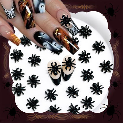 Picture of 50Pcs Halloween Nail Art Charms 3D Black Spider Nail Charms Black Spider Resin Nail Supplies for Acrylic Nails Halloween Spider Nail Gems and Charms Nail Jewelry for Women Halloween DIY Nail Art