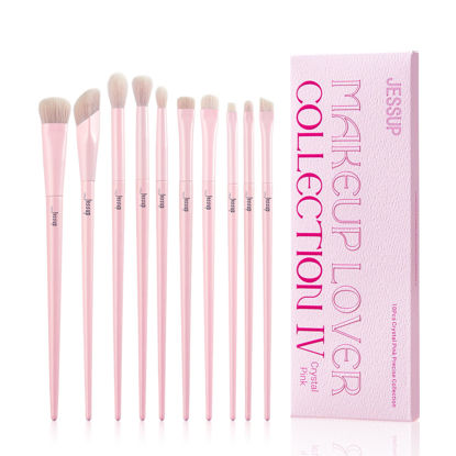 Picture of Jessup Eyeshadow Brush Set 10Pcs Pink Eye Makeup Brushes Concealer Brush Premium Synthetic Eye shadow Eyeliner Smudge Crease Blending Brush for Makeup, T496