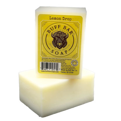 Picture of Big Crazy Buffalo Pure Bison Tallow Buff Soap Bar, Lemon Drop, (2 pack) - Scents of Lemon, Orange, & Lemongrass - Cleans, Moisturizes, Soothes, Hydrates - No Dyes, Chemicals, or Preservatives
