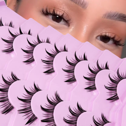 Picture of Fairy Lashes Manga Lashes Yasnai Clear Band False Eyelashes Wispy Lashes Fake Lashes Natural Look Eyelashes Wet-Look Spiky Anime Strip Lashes 7 Pairs Pack