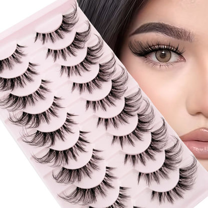 Picture of Cat Eye Lashes Wispy False Eyelashes Yasnai Strips Lashes Fox Eye Lash Fake Lashes Natural Look Eyelashes 10 Pairs Pack