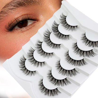 Picture of Cat Eye Lashes False Eyelashes Natural Look, Yasnai Wispy Fake Lashes Volume Lashes, Mink Lashes Fluffy Strips Lashes Natural Eyelashes 6 Pairs Pack