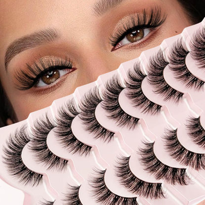 Picture of Cat Eye Mink Lashes Fluffy Eye Lashes Natural Look, Yasnai Wispy False Eyelashes Volume Thick Lashes Fake Lashes Natural Eyelashes 9 Pairs Pack 3D Faux Mink Eyelash
