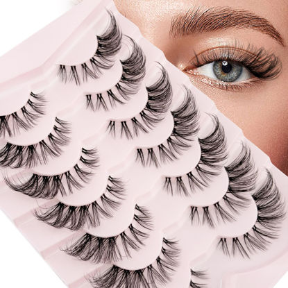 Picture of Cat Eye Lashes Wispy Mink Lashes Yasnai 18mm False Eyelashes Strips Lashes Fake Lashes Natural Eyelashes 7 Pairs Pack
