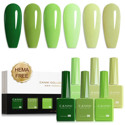 Picture of CANNI Green Gel Nail Polish Set, 6 Colors 9ML Evergreen Olive Light Green Gel Nail Polish Spring Set Nail Gel Polish Soak Off Uv LED Lamp Nail Art Design Manicure Salon for Women