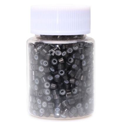 Picture of NIACONN 1000pcs Microlink Beads 4mm Silicone Lined Hair Tinsel Beads Micro Link Rings for Hair Extension - Black