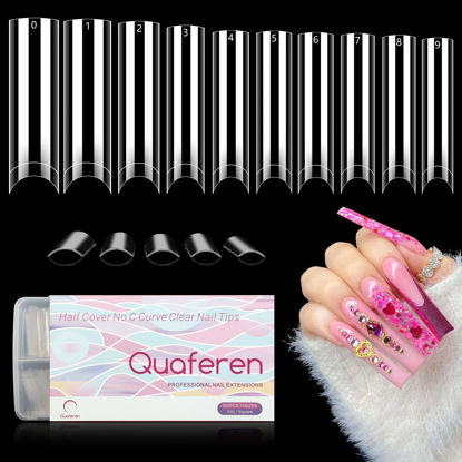 Picture of 500Pcs No C Curve Clear Nail Tips for Acrylic Nails Professional, 2XL Extra Long Tapered Square Straight Nail Tips, Half Cover Acrylic Gel Nail Tips French Fake Nails for Salon DIY Nail Art 10 Sizes