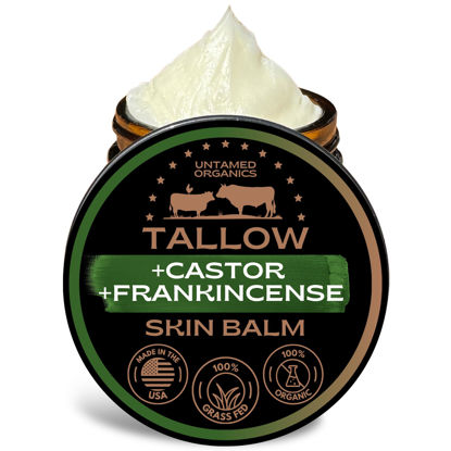 Picture of Untamed Organics Handmade Tallow, Castor Oil, and Frankincense Oil Skin Balm - 100% Grass-Fed Tallow for Skin Care - Face & Body Moisturizer for Sensitive Skin, Eczema All-Purpose Cream - 2 FL. oz.