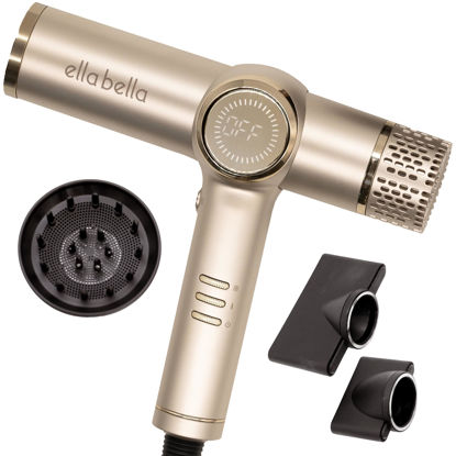 Picture of ELLA BELLA® Professional Ionic Hair Dryer with Diffuser • Negative Ion Blow Dryer • Suitable All Hair Types • Intelligent Heat Control & Rapid Drying Speeds • Lightweight Design • Low Noise Technology