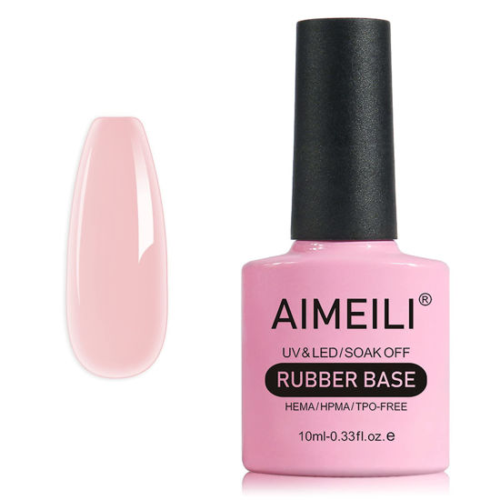 Picture of AIMEILI Hema Free Rubber Base Gel For Nails, Soak Off U V LED Clear Sheer Gel Nail Polish, 4 in 1 Nail Strengthen/Enhance/Base Coat/Color Gel Polish - (453) 10ml