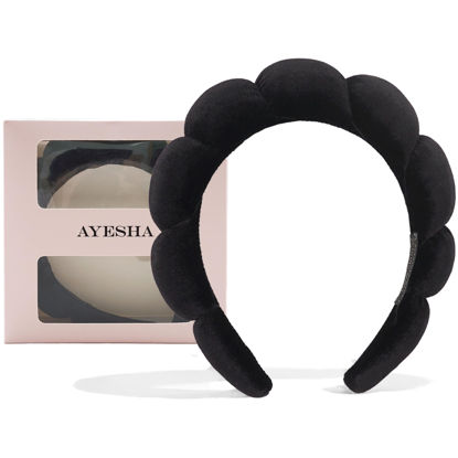 Picture of Ayesha Spa Headband for Women Sponge Headband for Washing Face Clouds Soft Hairband Makeup Headbands for Women Girls Shower Makeup Skincare (Black)