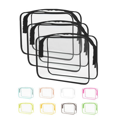 Picture of Clear Travel Bags for Toiletries, Clear Makeup Bags, Clear Cosmetic Bags, 7.9" Long x 2.5" Wide x 5.9" High Size Plastic Toiletry Bag, Clear Pouch, Cosmetic Bag for Women and Men-3 Pack Black