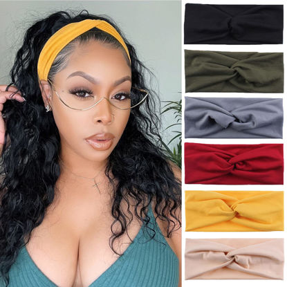 Picture of XTREND 6 Pcs Women's Headbands Twisted Cross Elastic Headbands Yoga Workout Headbands Non-Slip Sweat Soft Headbands Solid Color Simple Versatile Hair Accessory Headbands