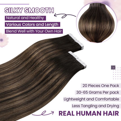 Picture of LaaVoo Tape in Extensions Human Hair Tape in Hair Extensions Ombre Brown Tape ins Human Hair Extensions Balayage Brown to Light Brown Tape in Extensions Silky Straight 16 Inch 20pcs/50g