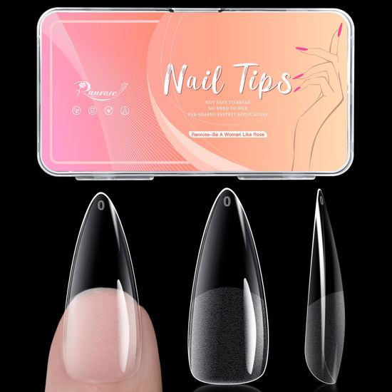 Picture of Ranrose Long Almond Nail Tips: 240pcs Nail Tips Full Cover Almond False Nail 12 Sizes Half Matte Pre-shape Acrylic Almond Shaped Press On Nail Tips DIY Nail Salon