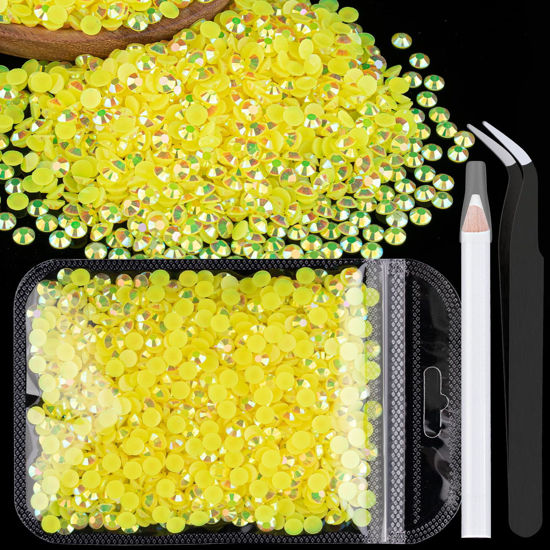 Picture of 5000pcs 2mm Resin Rhinestones Bulk, Lemon Yellow AB Flatback Round Jelly Rhinestones Bedazzling Non Hotfix Crystal Gems Large Quantity Wholesale for DIY Crafts Clothes Tumblers Face Makeup Manicure