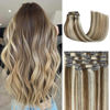 Picture of Honsoo Real Human Hair Extensions Clip Ins Light Brown to Blonde Highlights Balayage Hair 70g 15inch Real Hair Extensions 7pcs Natural Soft Straight Double Weft Blonde Brown Hair