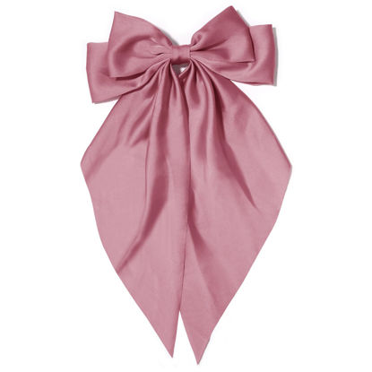Picture of Large Hair Bows for Women Little Pink Silky Satin Hair Bow Hair Clips Long Tail French Hair Ribbon Coquette Bows Hair Accessories for Girls