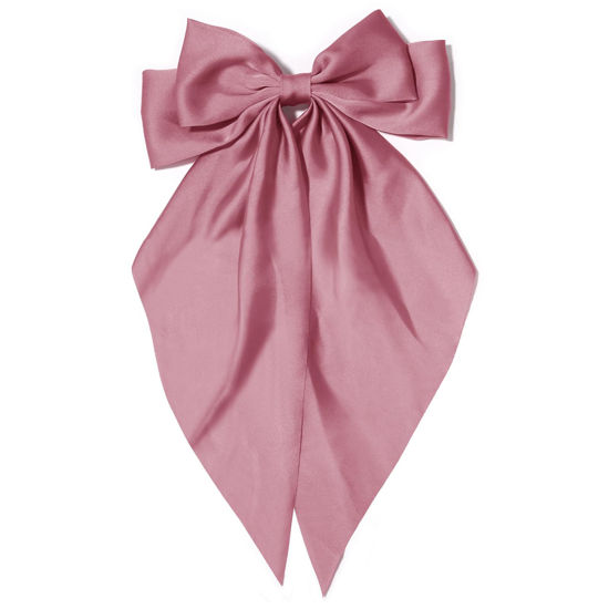 Picture of Large Hair Bows for Women Little Pink Silky Satin Hair Bow Hair Clips Long Tail French Hair Ribbon Coquette Bows Hair Accessories for Girls