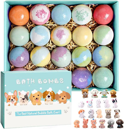 Picture of Bath Bombs for Kids with Surprise Inside for Girls Boys Toddlers, 20 Pack Organic Kids Bath Bombs with Puppy Dolls Inside, Kids Safe Handmade Bubble Bath Fizzies, Ideal Birthday Christmas Gift Set